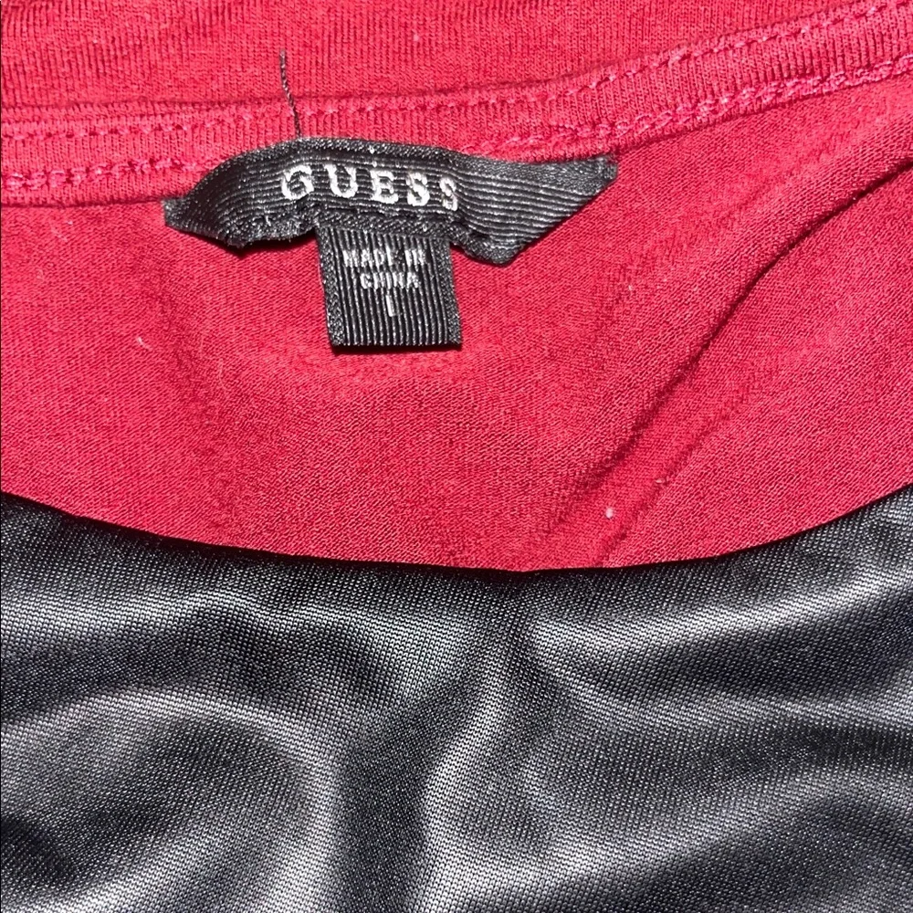 Guess Burgundy and Leather Cutout Long Sleeve Top Large